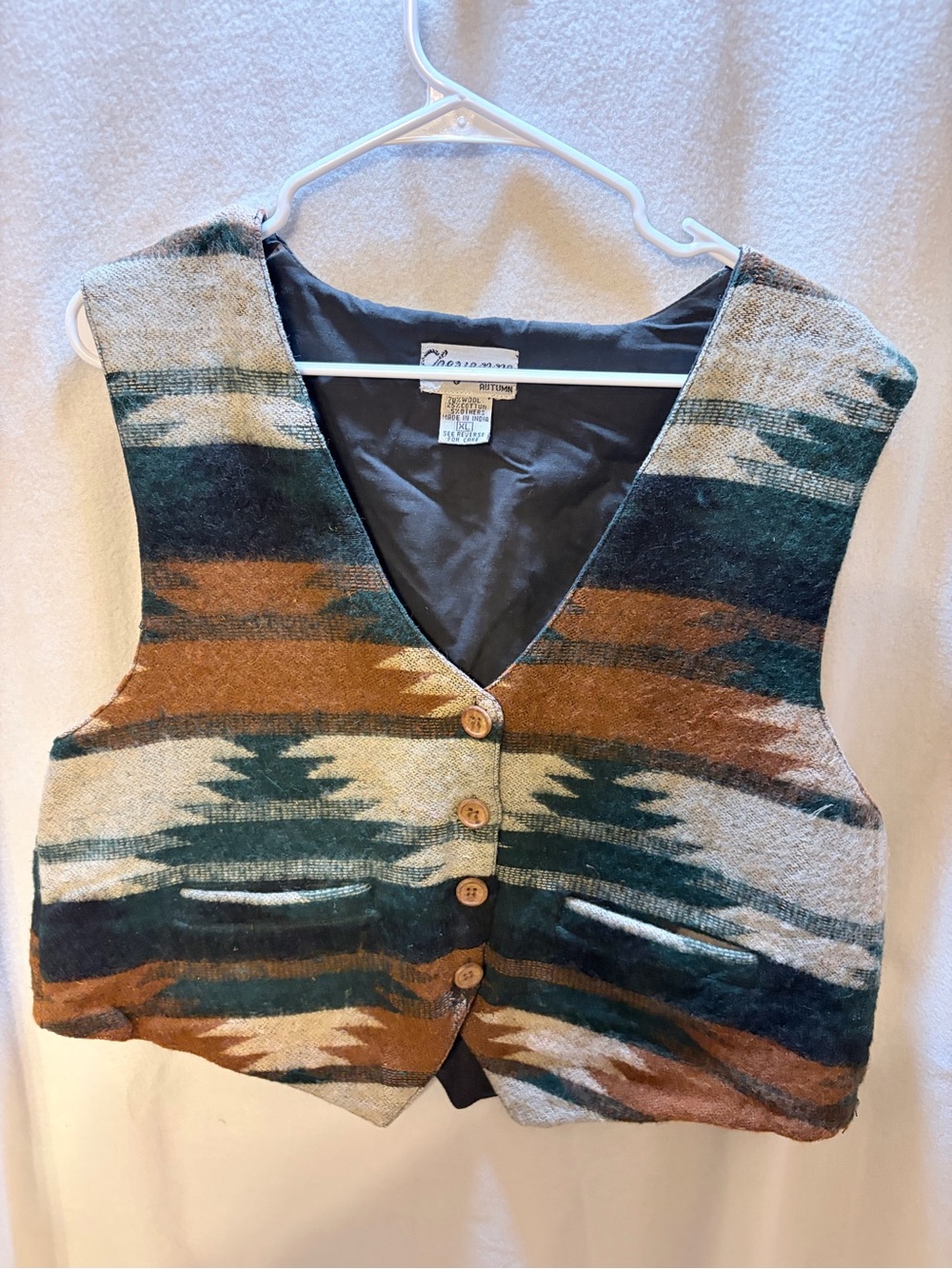 VTG Cheyenne Autumn Aztec Wool Blend Vest XL Boho Western